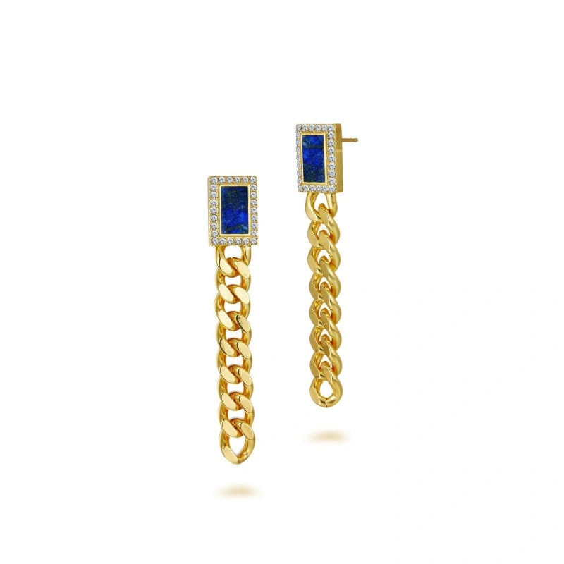 Natural Semi-Precious Stone Cuban Chain 18k Gold-Plated Earrings - ELSIE