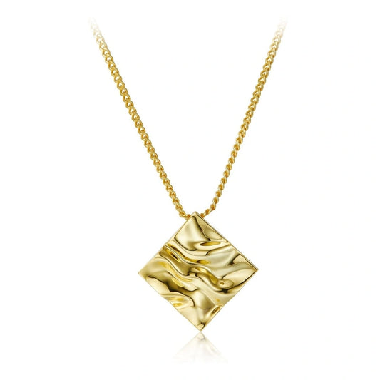 Square Wave 18k Gold Plated Pendant Sweater Chain Necklace - EMBER