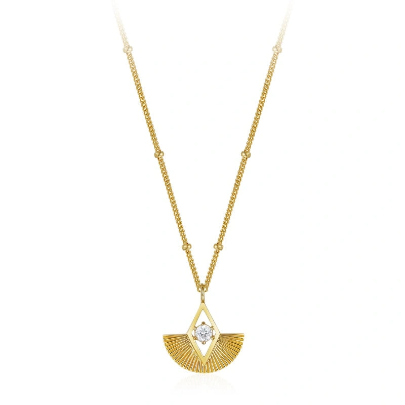 Beautiful Fan Zircon Gold Plated Pendant Clavicle Chain Necklace - EMILY