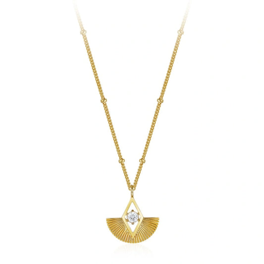 Beautiful Fan Zircon Gold Plated Pendant Clavicle Chain Necklace - EMILY