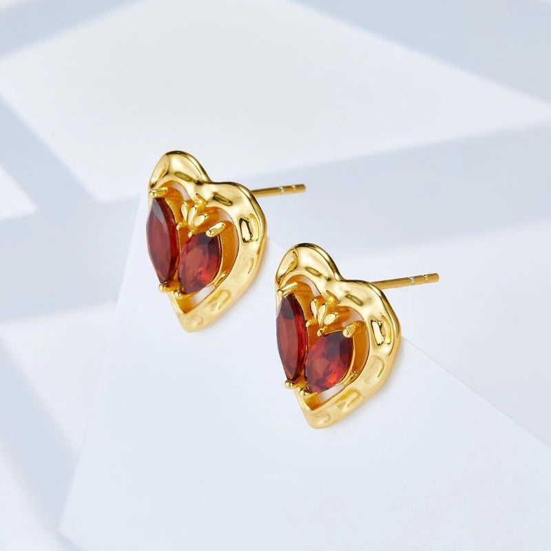 Heart-Shaped Garnet 18K Gold-Plated Earrings - ESME