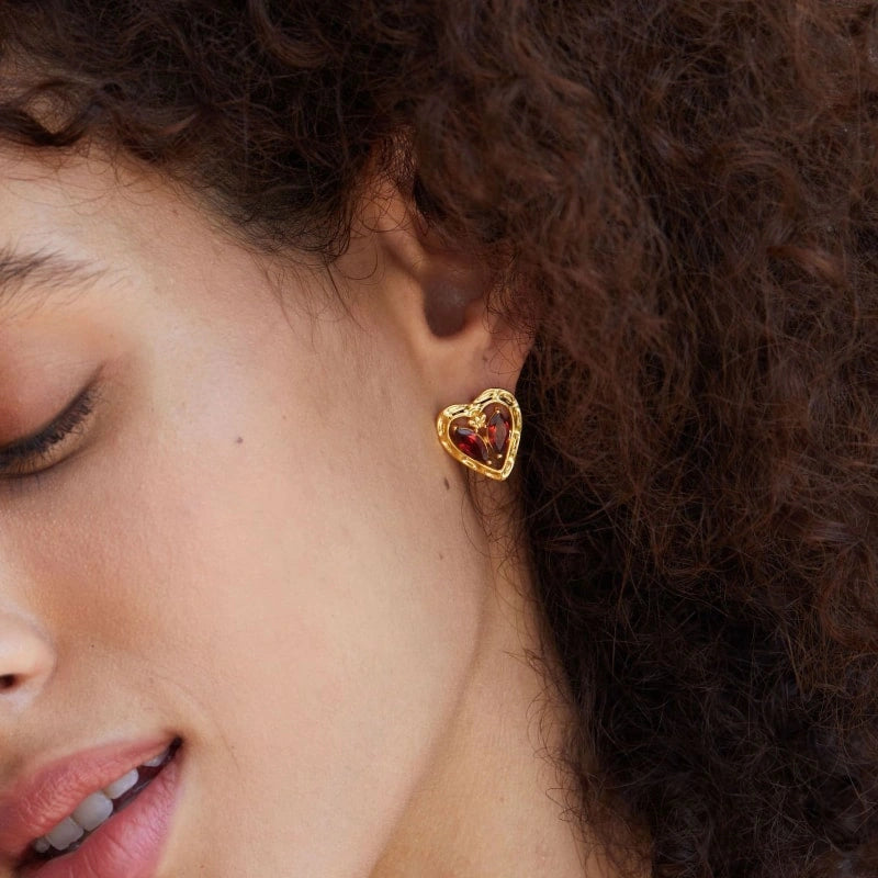 Heart-Shaped Garnet 18K Gold-Plated Earrings - ESME