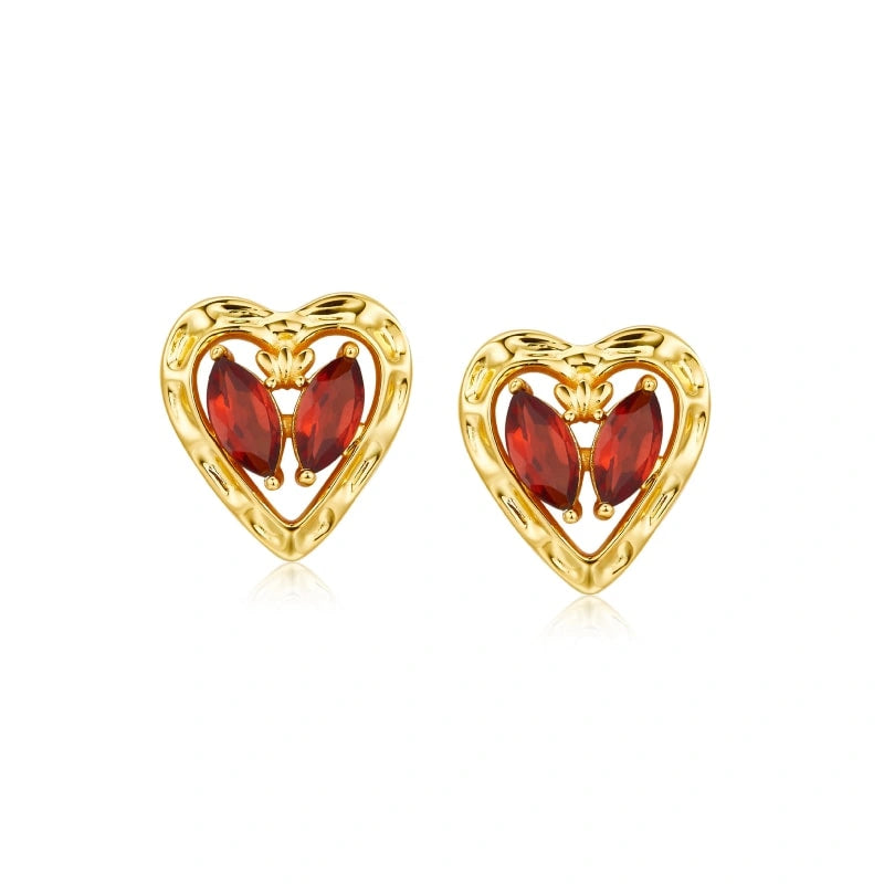 Heart-Shaped Garnet 18K Gold-Plated Earrings - ESME