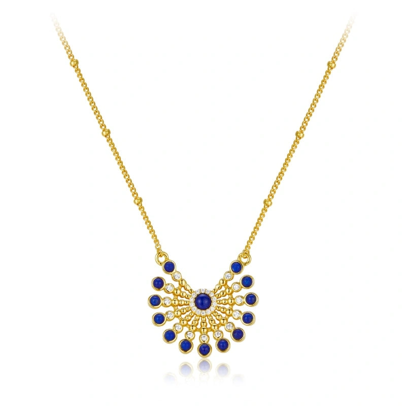 Feather Lapis Lazuli Gold Plated Sterling Silver Pendant Necklace - EVE