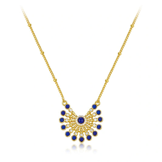 Feather Lapis Lazuli Gold Plated Sterling Silver Pendant Necklace - EVE