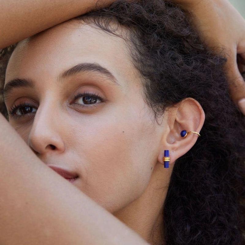 Sunstone & Lapis Lazuli Bicolor Ear Clips Earrings - FAYE