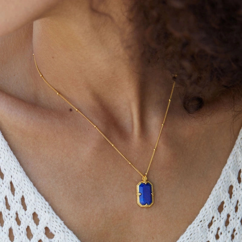 Traditional Lazuli Inlaid 18k Gold Plated Pendant Necklace - FREYJA