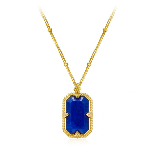 Traditional Lazuli Inlaid 18k Gold Plated Pendant Necklace - FREYJA