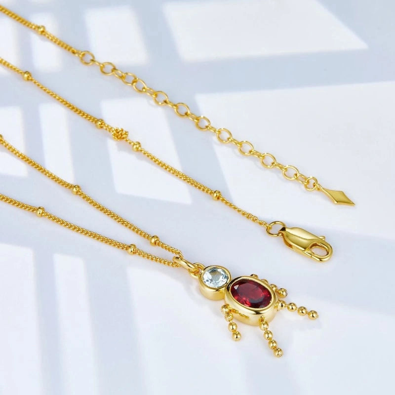 Creative Human Shape Garnet Topaz 18k Gold Plated Pendant Necklace - GABRIELLA