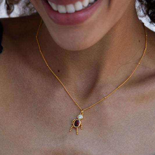 Creative Human Shape Garnet Topaz 18k Gold Plated Pendant Necklace - GABRIELLA