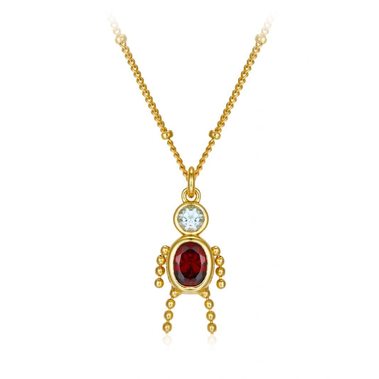 Creative Human Shape Garnet Topaz 18k Gold Plated Pendant Necklace - GABRIELLA