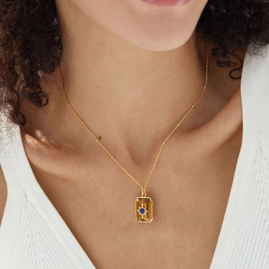 Tiger Eye Lapis Gold Plated Pendant Necklace - GIAVANNA