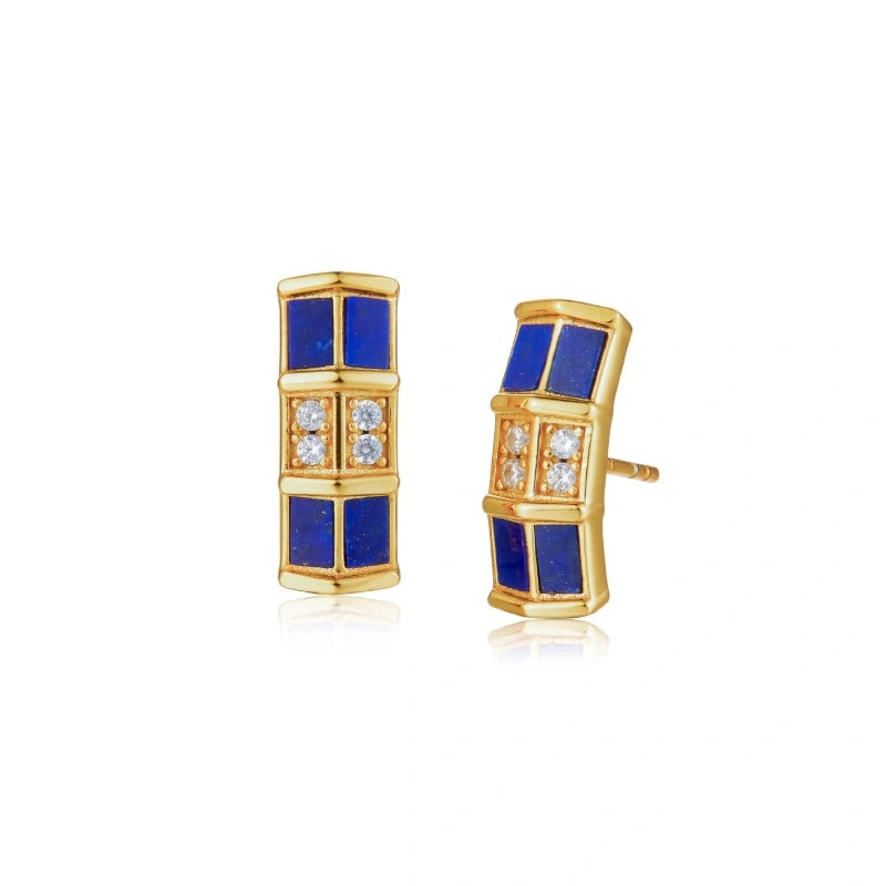 Gold Plaid Blue Sodalite Earrings - GRACES