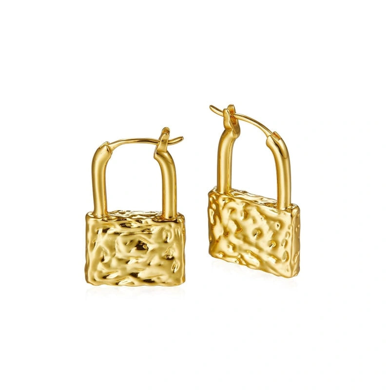 Vintage 18k Gold Plated Lock Earrings - GRACIE