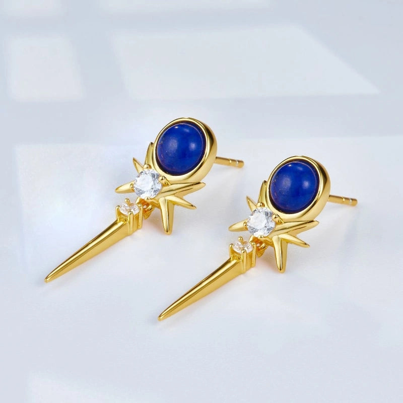 Gold Plated Sword Lapis Lazuli Earrings - HAILEY