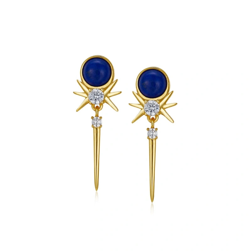 Gold Plated Sword Lapis Lazuli Earrings - HAILEY