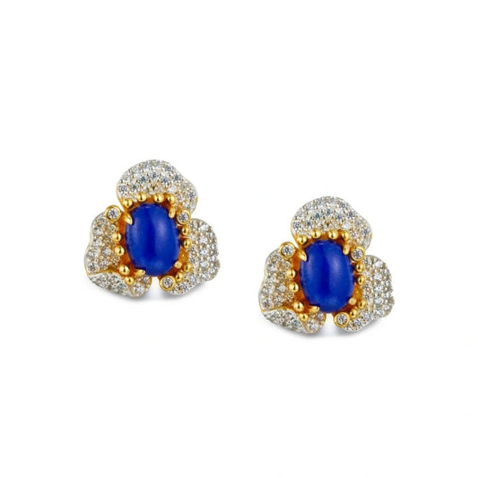 Gorgeous Lapis Lazuli Zircon 18k Gold Plated Earrings - HALO