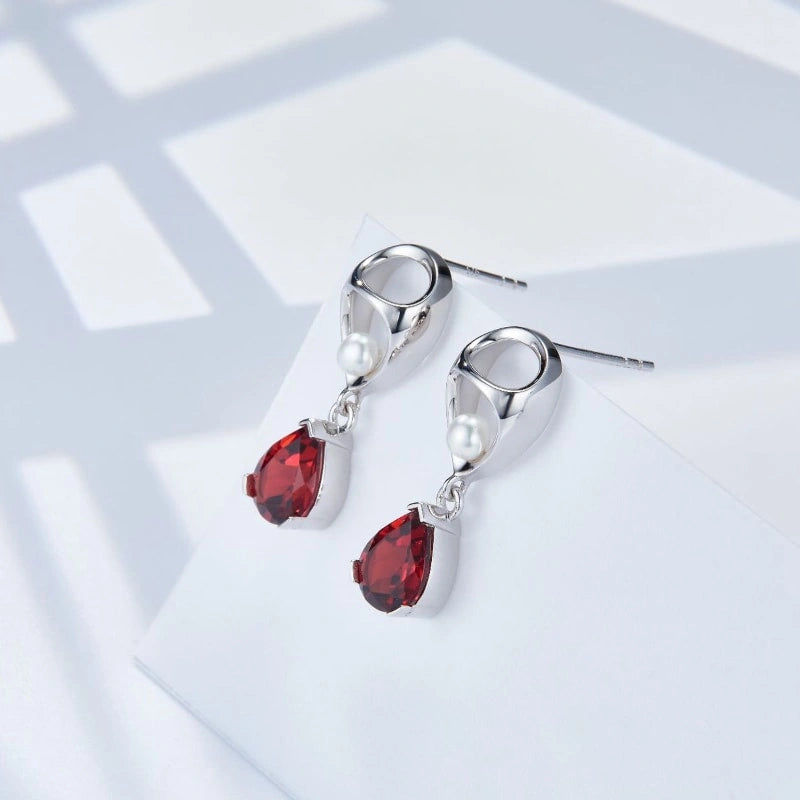 Trendy Garnet Pearl 18k Platinum Plated Earrings - HANNAH