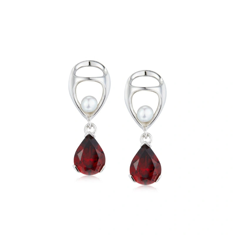 Trendy Garnet Pearl 18k Platinum Plated Earrings - HANNAH