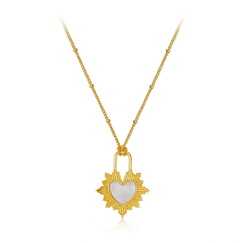 Heart White Shell 18k Gold Plated Pendant Clavicle Chain Necklace