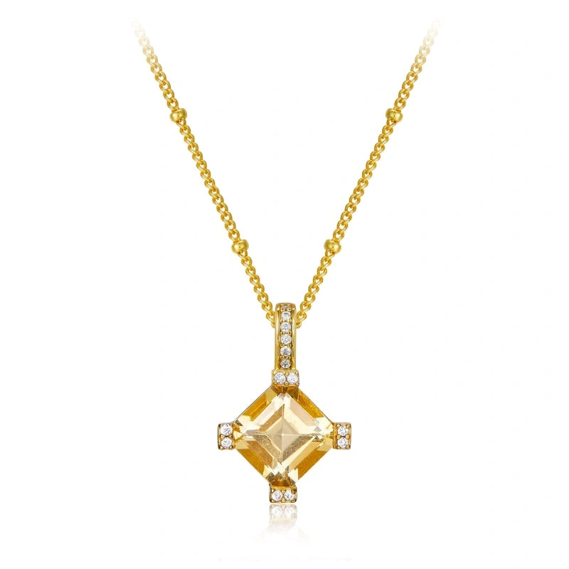 Delicate Natural Citrine Zircon 18k Gold Plated Pendant Necklace - HARPER