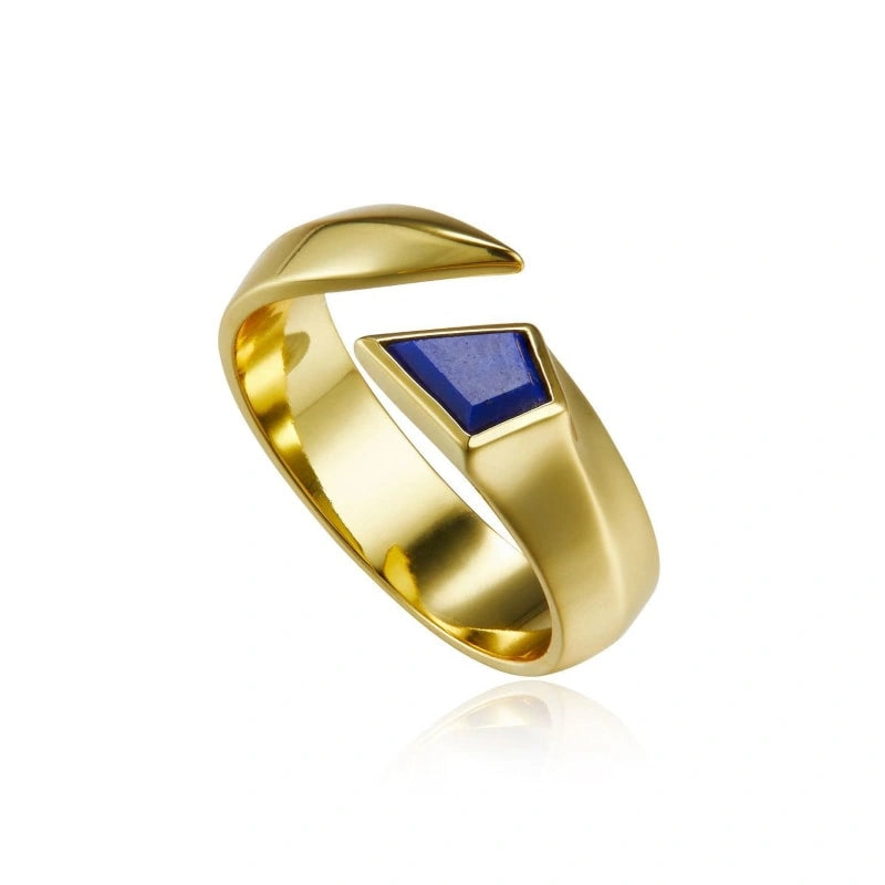 Prismatic Lapis Lazuli 18k Gold Plated Sterling Silver Open Ring - ISABELLE