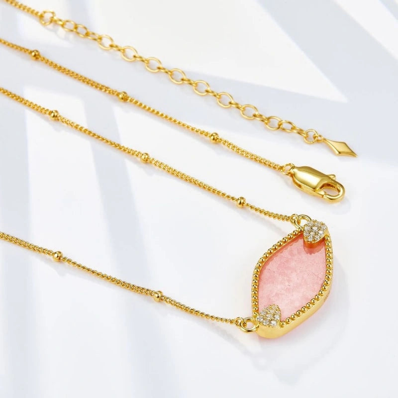 Natural Rhodochrosite Zircon 18k Gold Plated Pendant Necklace - ISLA