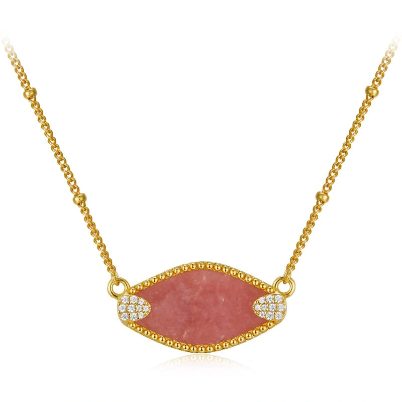 Natural Rhodochrosite Zircon 18k Gold Plated Pendant Necklace - ISLA