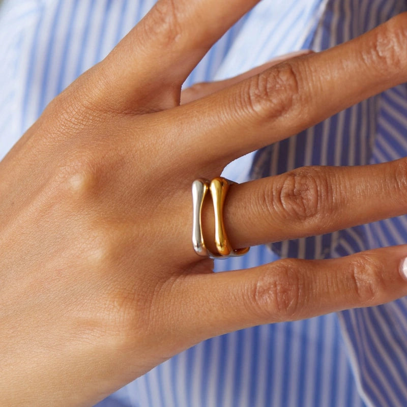 Simple Square-Shaped 18k Gold-Plated Ring - JANE