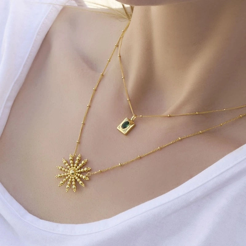 18k Gold Plated Bead-Flower Pendant Necklace - JASMINE