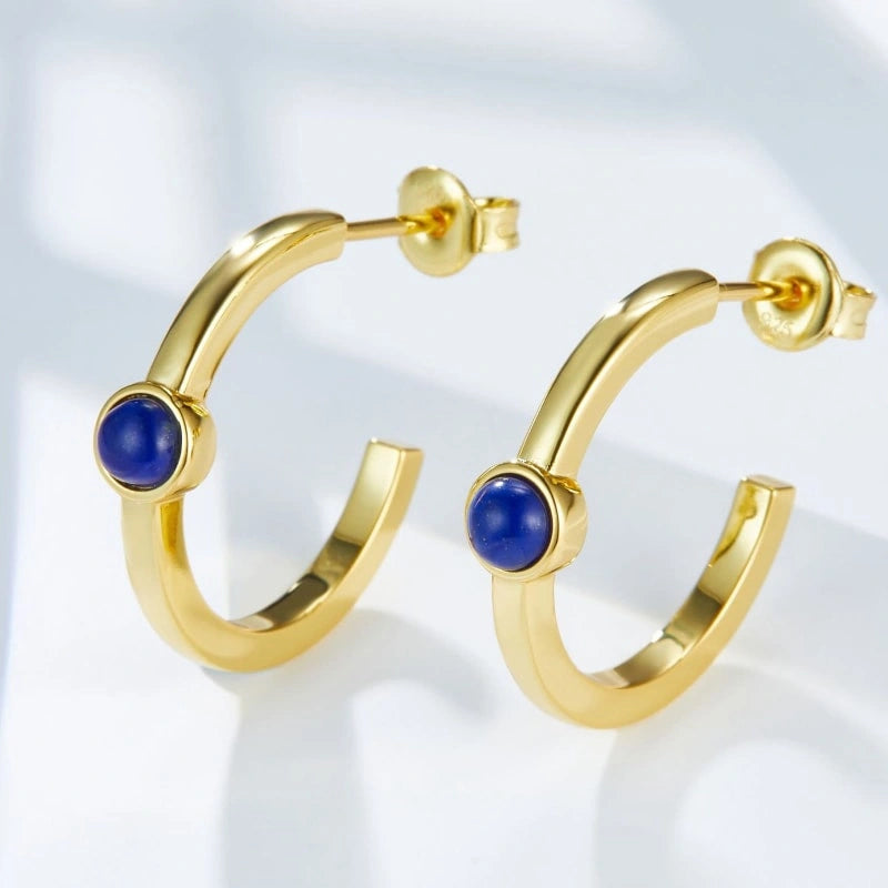 Minimalist Lapis Lazuli Gold-Plated Sterling Silver Earrings - JOANNA