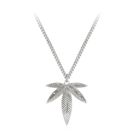 Platinum-plated Large Maple Leaf Pendant Sweater Chain Necklace - JULIETTE