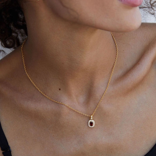 Exquisite Garnet Zircon 18k Gold Plated Pendant Clavicle Chain Necklace - JULISSA