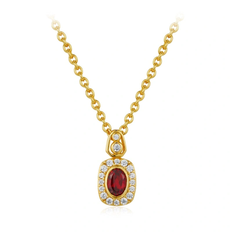 Exquisite Garnet Zircon 18k Gold Plated Pendant Clavicle Chain Necklace - JULISSA