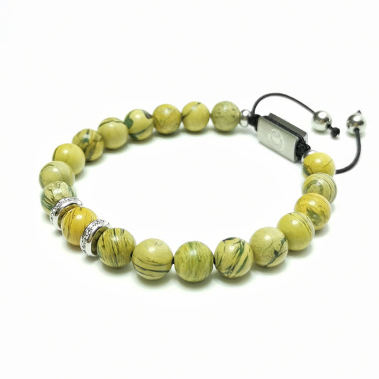 Men's Beaded Bracelet, 8mm Green Vein Jasper - Jungle Way