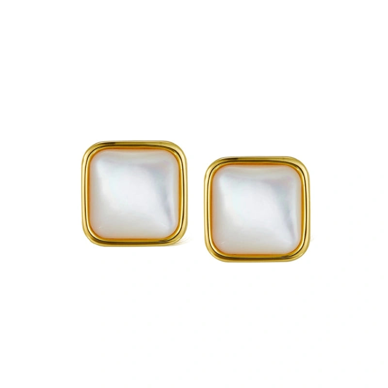 Minimalist White Shell 18k Gold-plated Silver Stud Earrings - KAI