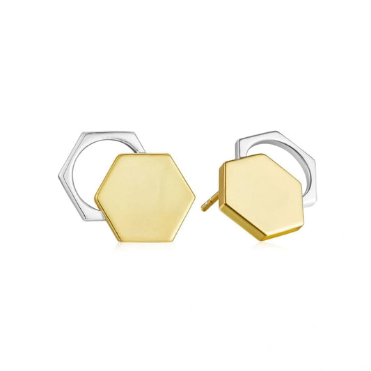 Double Hexagon Divided Colors Gold-Plated Earrings - KAMILA