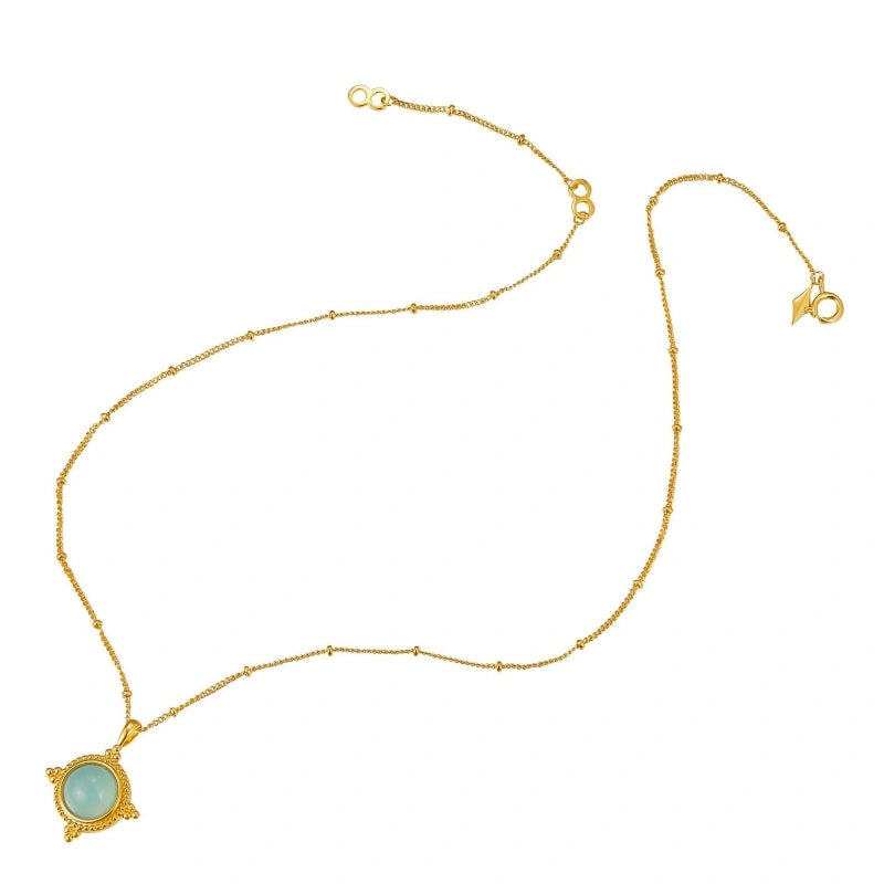 Vintage Natural Aquamarine 18k Gold Plated Pendant Necklace - KATHERINE