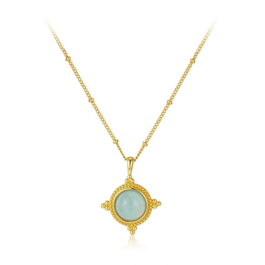 Vintage Natural Aquamarine 18k Gold Plated Pendant Necklace - KATHERINE