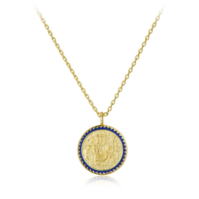 Enamel Painted 18k Gold-plated Antique Coin Pendant Necklace - KAYLEE