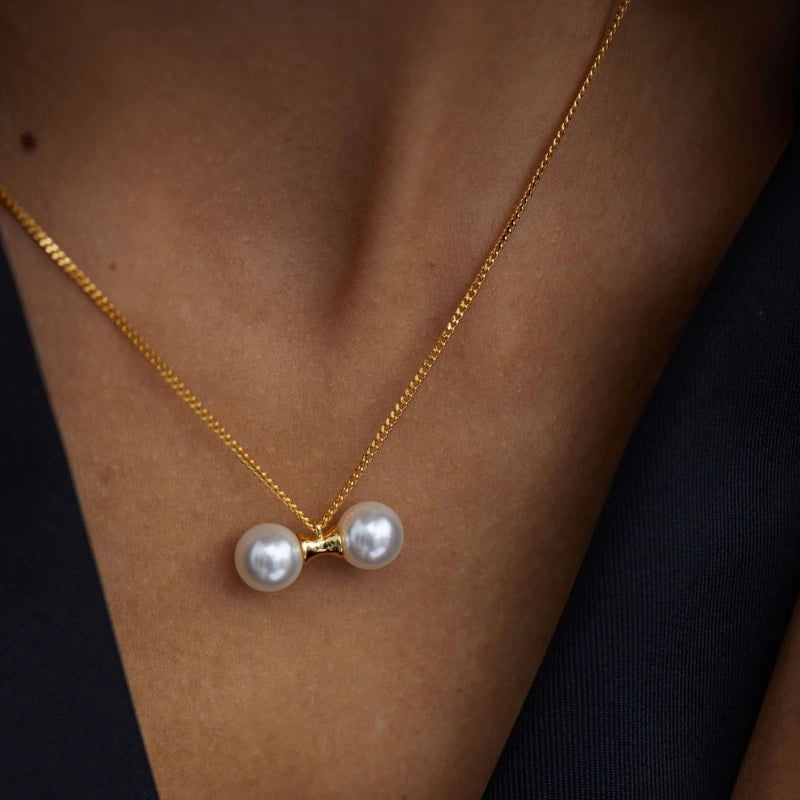 Pearl Pendant Sterling Silver 18k Gold Plated Clavicle Chain Necklace - KEILANI