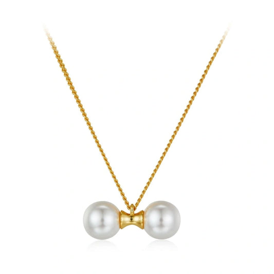 Pearl Pendant Sterling Silver 18k Gold Plated Clavicle Chain Necklace - KEILANI