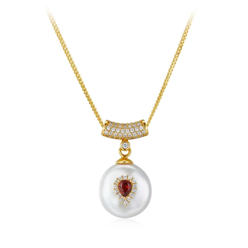 Baroque Pearl Garnet Zircon 18k Gold Plated Pendant Necklace - KINSLEE