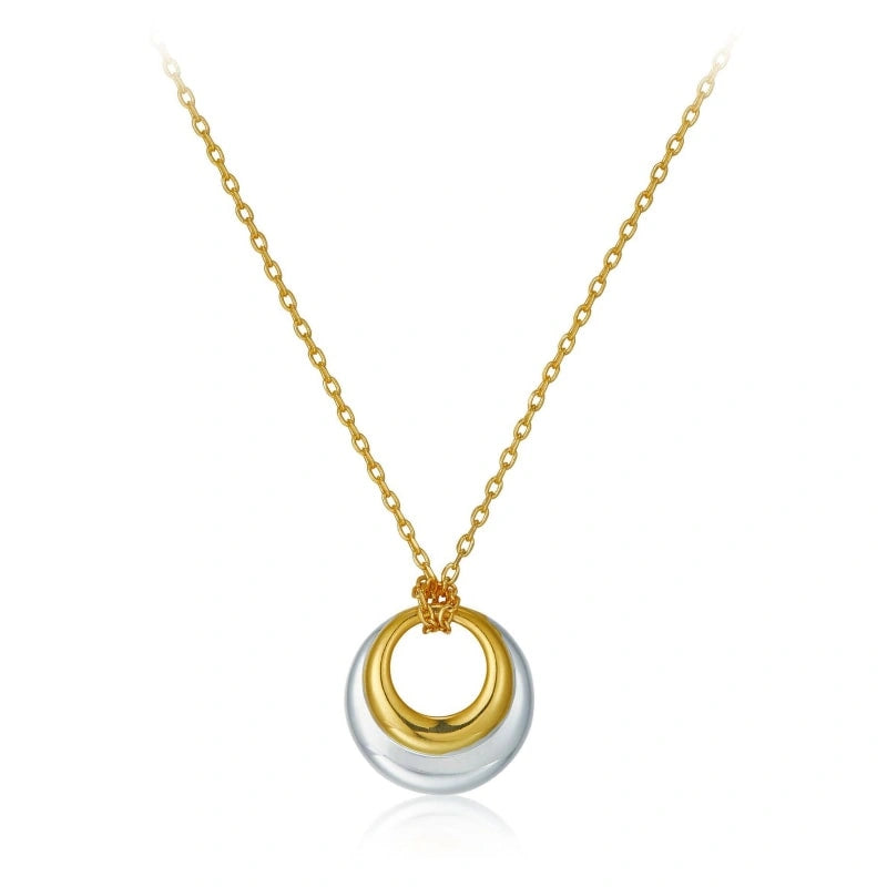 Double Circle Gold and Silver Two-tone Plated Pendant Necklace - KYLIE