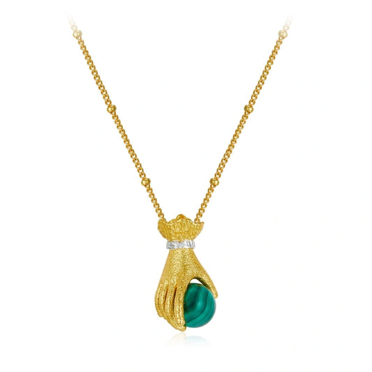 Malachite Beads In The Palm 925 Silver Pendant Necklace - KYRA