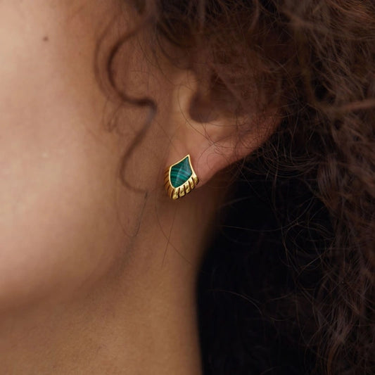 Natural Malachite Feather Gold Plated Earrings - LAKSHMI