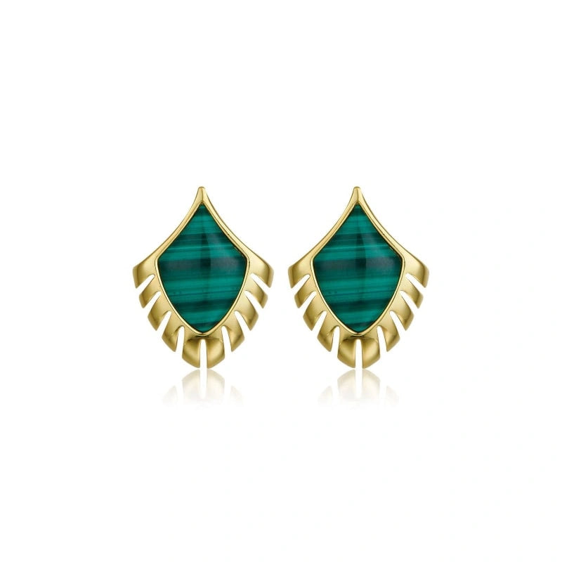 Natural Malachite Feather Gold Plated Earrings - LAKSHMI