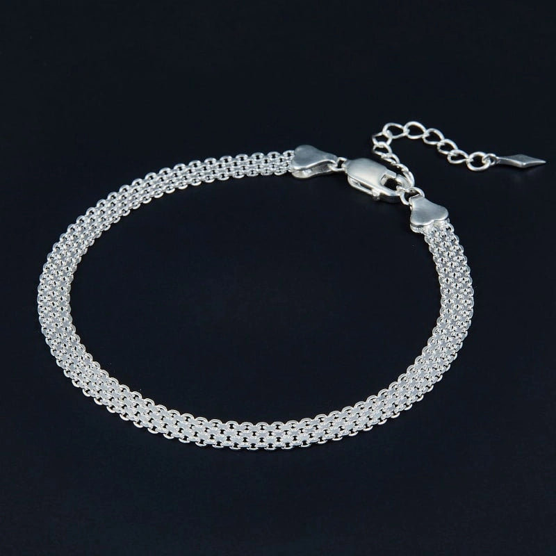 Glistening 4mm Wide Braided Bright Silver Bracelet - LARA