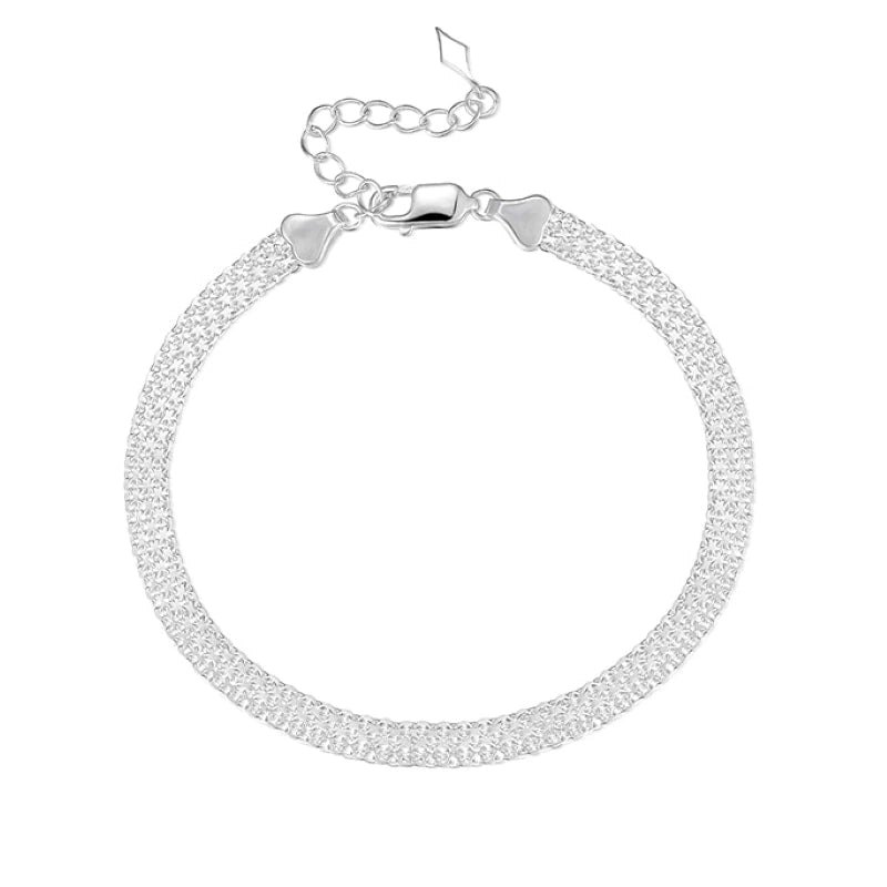 Glistening 4mm Wide Braided Bright Silver Bracelet - LARA