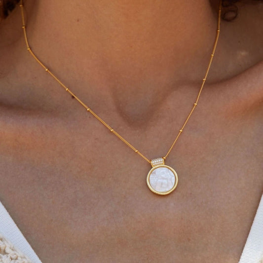 Versatile Carved White Shell 18k Gold Plated Pendant Necklace - LAURYN